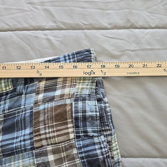 Casuals Roundtree & Yorke Mens 36 Plaid Patchwork Shorts Cotton Preppy Boho - Picture 3 of 8